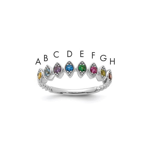 14k white gold mother's ring mounting with eight birthstones, showcasing elegant jewelry design by Solomon Jewelers.