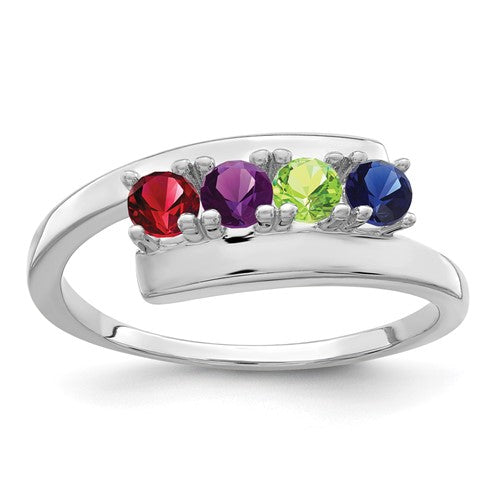 White gold 10k mothers ring mounting with four polished stones, designed by Solomon Jewelers.
