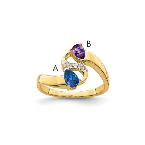 14k synthetic family jewelry ring featuring elegant design, crafted by Solomon Jewelers, shown in close-up view.