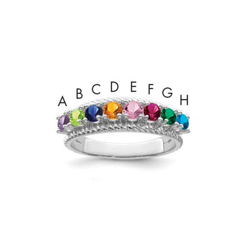 14k white gold synthetic family jewelry ring featuring intricate design, crafted by Solomon Jewelers.
