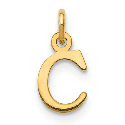 14k gold initial letter C pendant with cutout design, jewelry charm, by Solomon Jewelers.
