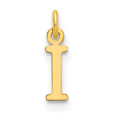 14k gold initial pendant with cutout letter I, stylish charm from Solomon Jewelers, showcasing its elegant design and craftsmanship.