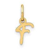 Gold 14K uppercase letter F initial charm pendant from Solomon Jewelers, showcasing a polished gold pendant with detailed letter design.