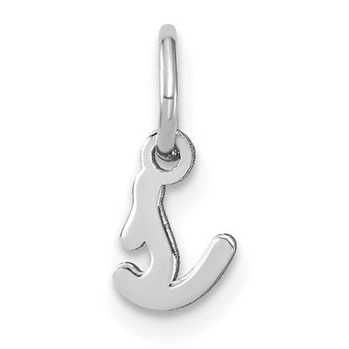 Gold 14KW lowercase letter S initial charm pendant from Solomon Jewelers, featuring a sleek and polished design.