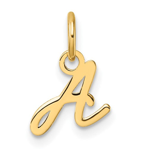 Gold 14K uppercase letter A initial charm pendant with polished finish, designed for jewelry from Solomon Jewelers.