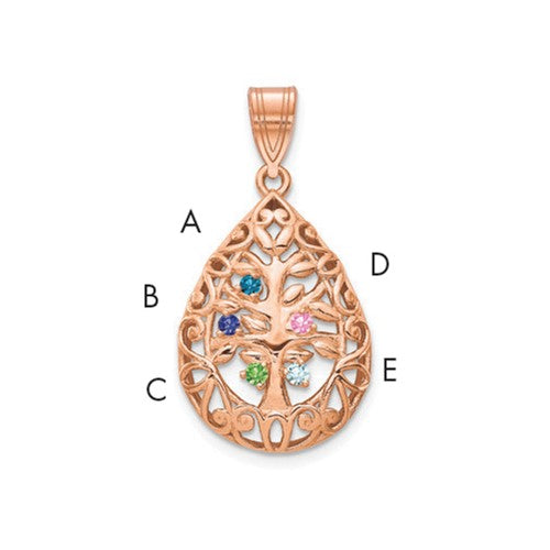14k-rose-gold-5-birthstone-tree-of-life-tear-drop-pendant-SolomonJeweler-Wichita-KS-CustomJewelry
