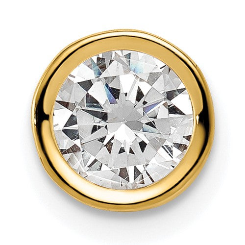 14k gold cubic zirconia bezel pendant with a 6mm stone, elegant jewelry piece from Solomon Jewelers.