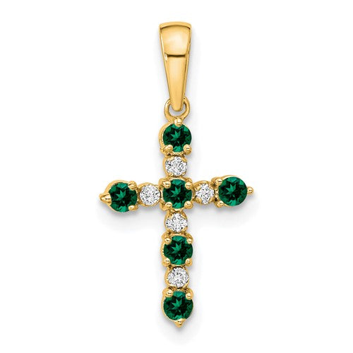 14k-lab-created-emerald-and-diamond-cross-pendant-SolomonJeweler-Wichita-KS-CustomJewelry