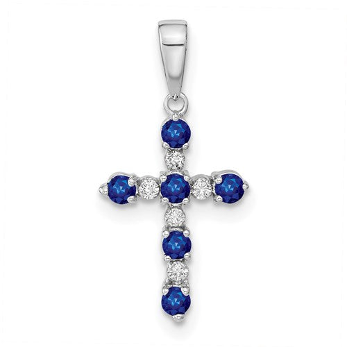 14k-white-gold-lab-created-sapphire-and-diamond-cross-pendant-SolomonJeweler-Wichita-KS-CustomJewelry