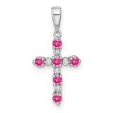 14k white gold pink tourmaline and diamond cross pendant with intricate design, elegant jewelry piece by Solomon Jewelers.