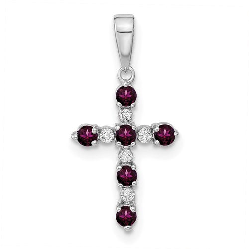 14k-white-gold-rhodolite-garnet-and-diamond-cross-pendant-SolomonJeweler-Wichita-KS-CustomJewelry