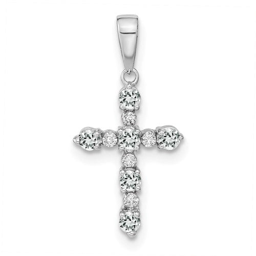 14k white gold cross pendant with white topaz and diamond accents, elegant jewelry piece from Solomon Jewelers.