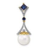 14k-diamond-8-9mm-round-fwc-pearl-created-sapphire-chain-slide-SolomonJeweler-Wichita-KS-CustomJewelry