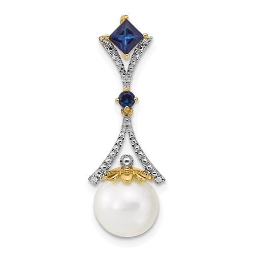 14k-diamond-8-9mm-round-fwc-pearl-created-sapphire-chain-slide-SolomonJeweler-Wichita-KS-CustomJewelry