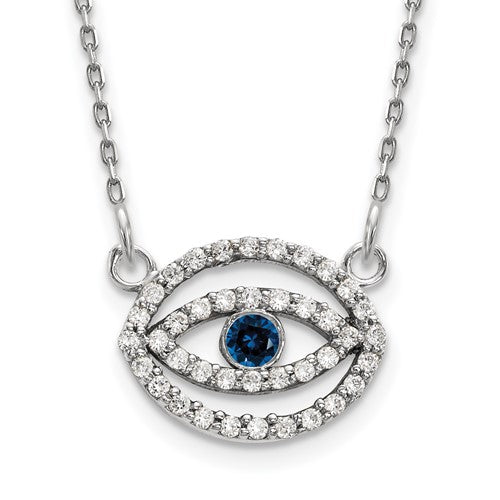 14k-white-gold-small-necklace-diamond-and-sapphire-gold-halo-evil-eye-SolomonJeweler-Wichita-KS-CustomJewelry