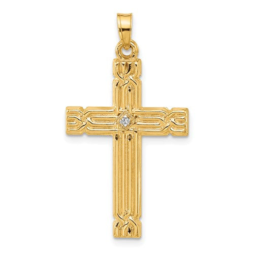 14k-polished-and-grooved-hollow-diamond-cross-pendant-SolomonJeweler-Wichita-KS-CustomJewelry