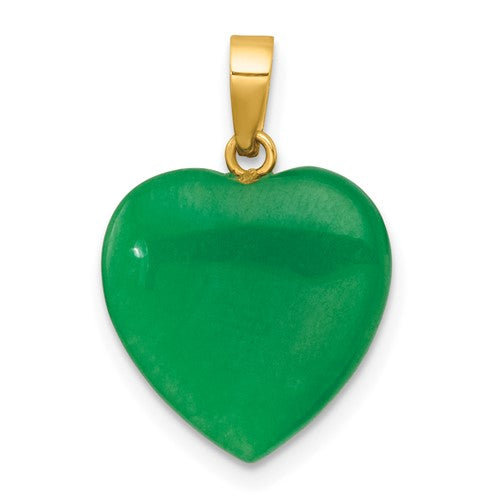 14K polished jade heart pendant in gold, jewelry charm with smooth, shiny surface, perfect for necklaces or jewelry accessories.