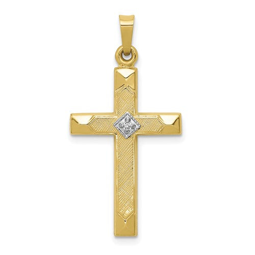 14k-textured-and-polished-diamond-cross-pendant-SolomonJeweler-Wichita-KS-CustomJewelry