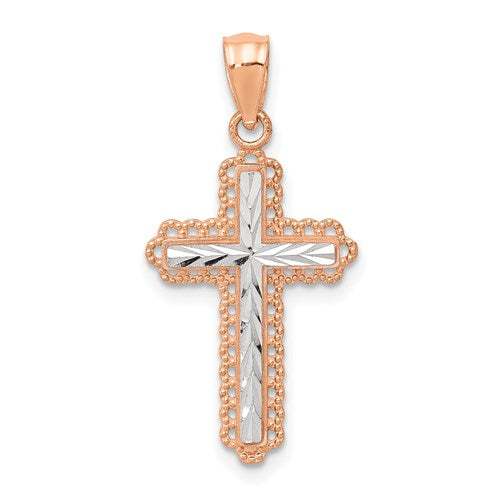 14k-rose-gold-rhodium-diamond-cut-cross-pendant-SolomonJeweler-Wichita-KS-CustomJewelry