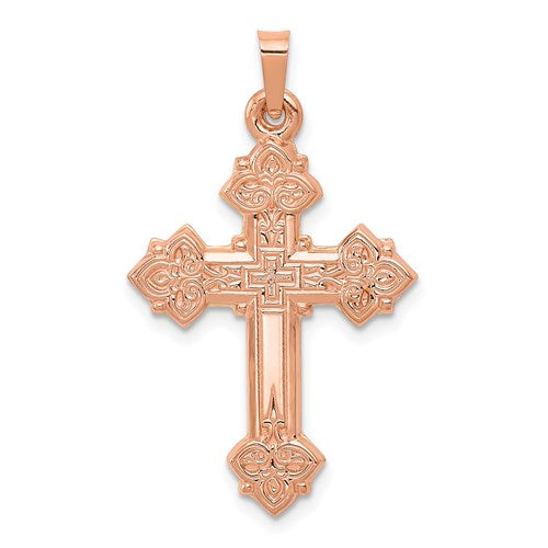 14k-rose-gold-fleur-de-lis-cross-pendant-SolomonJeweler-Wichita-KS-CustomJewelry