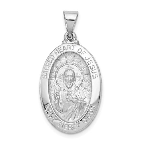 14k-white-gold-polish-satin-sacred-heart-jesus-hollow-pendant-SolomonJeweler-Wichita-KS-CustomJewelry