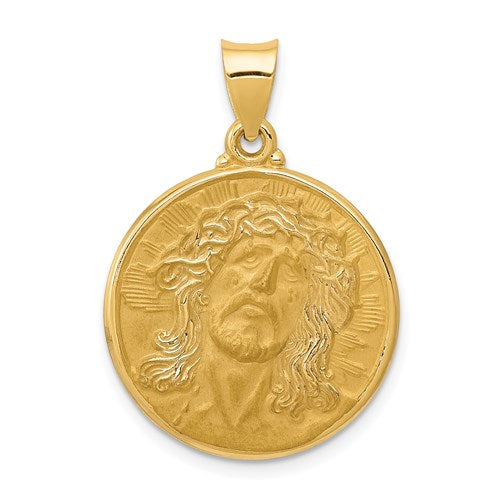 14k-polished-and-satin-face-of-jesus-medal-hollow-pendant-SolomonJeweler-Wichita-KS-CustomJewelry