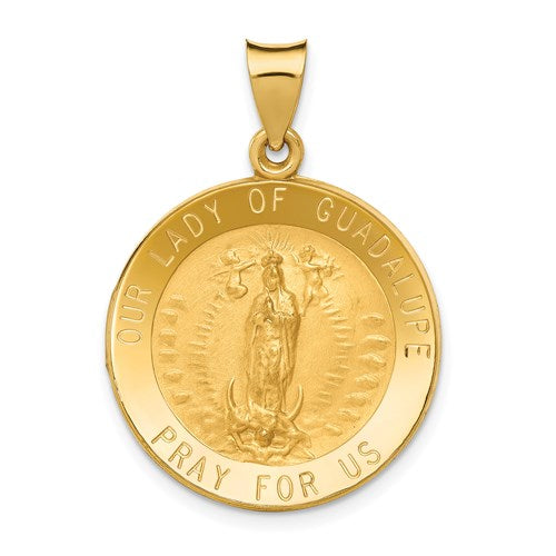14k-polished-satin-our-lady-of-guadalupe-medal-hollow-pendant-SolomonJeweler-Wichita-KS-CustomJewelry