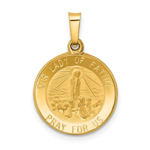 14k-polished-and-satin-our-lady-fatima-medal-hollow-pendant-SolomonJeweler-Wichita-KS-CustomJewelry