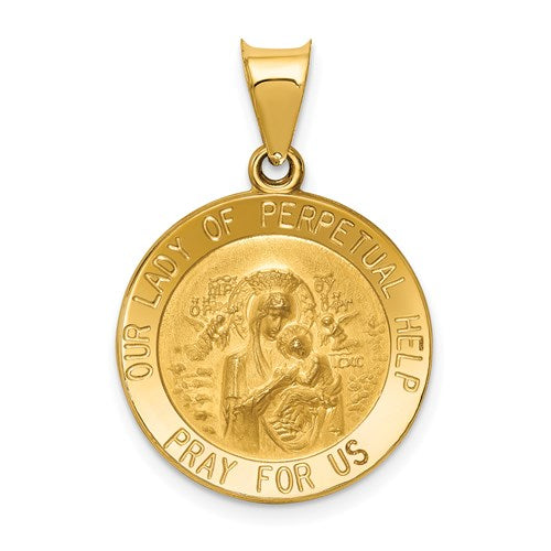 14k-polished-satin-our-lady-perpetual-help-medal-hollow-pendant-SolomonJeweler-Wichita-KS-CustomJewelry