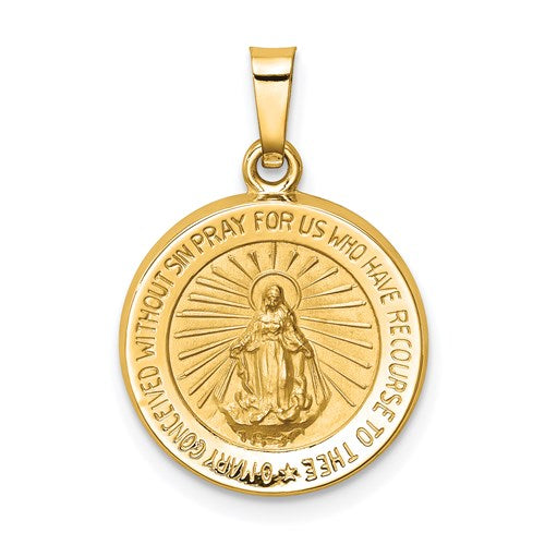 14k-polished-and-satin-miraculous-medal-hollow-pendant-SolomonJeweler-Wichita-KS-CustomJewelry