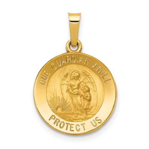 14k-polished-and-satin-our-guardian-angel-medal-hollow-pendant-SolomonJeweler-Wichita-KS-CustomJewelry