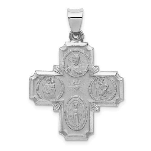 14k-white-gold-four-way-medal-hollow-pendant-SolomonJeweler-Wichita-KS-CustomJewelry