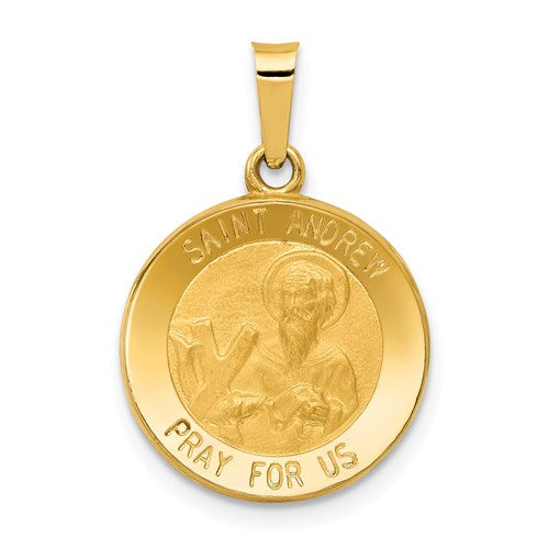 14k-polished-and-satin-st-andrew-medal-hollow-pendant-SolomonJeweler-Wichita-KS-CustomJewelry