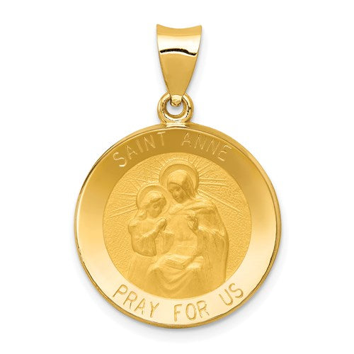 14k-polished-and-satin-st-anne-medal-hollow-pendant-SolomonJeweler-Wichita-KS-CustomJewelry