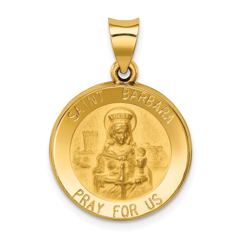 14k-polished-and-satin-st-barbara-medal-hollow-pendant-SolomonJeweler-Wichita-KS-CustomJewelry