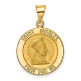 14k-polished-and-satin-st-charles-medal-hollow-pendant-SolomonJeweler-Wichita-KS-CustomJewelry