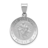 14k-white-gold-polished-satin-st-christopher-medal-hollow-pendant-SolomonJeweler-Wichita-KS-CustomJewelry