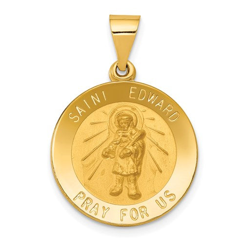 14k-polished-and-satin-st-edward-medal-hollow-pendant-SolomonJeweler-Wichita-KS-CustomJewelry