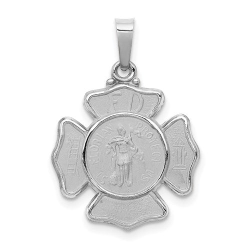 14k-white-gold-polished-and-satin-st-florian-badge-pendant-SolomonJeweler-Wichita-KS-CustomJewelry