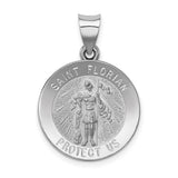 14k-white-gold-polished-and-satin-st-florian-medal-hollow-pendant-SolomonJeweler-Wichita-KS-CustomJewelry