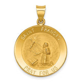 14k-polished-and-satin-st-francis-medal-hollow-pendant-SolomonJeweler-Wichita-KS-CustomJewelry