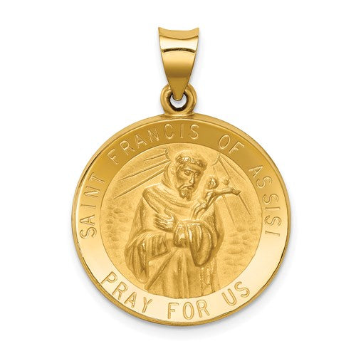 14k-polished-and-satin-st-francis-of-assisi-medal-hollow-pendant-SolomonJeweler-Wichita-KS-CustomJewelry