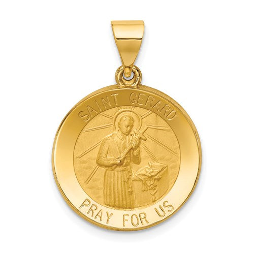 14k-polished-and-satin-st-gerard-medal-hollow-pendant-SolomonJeweler-Wichita-KS-CustomJewelry
