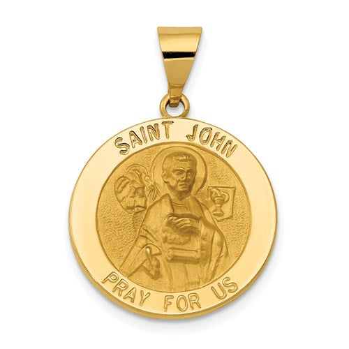 14k-polished-and-satin-st-john-medal-hollow-pendant-SolomonJeweler-Wichita-KS-CustomJewelry