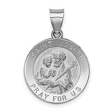 14k-white-gold-polished-and-satin-st-joseph-medal-hollow-pendant-SolomonJeweler-Wichita-KS-CustomJewelry