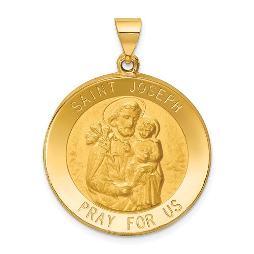 14k-polished-and-satin-st-joseph-medal-hollow-pendant-SolomonJeweler-Wichita-KS-CustomJewelry