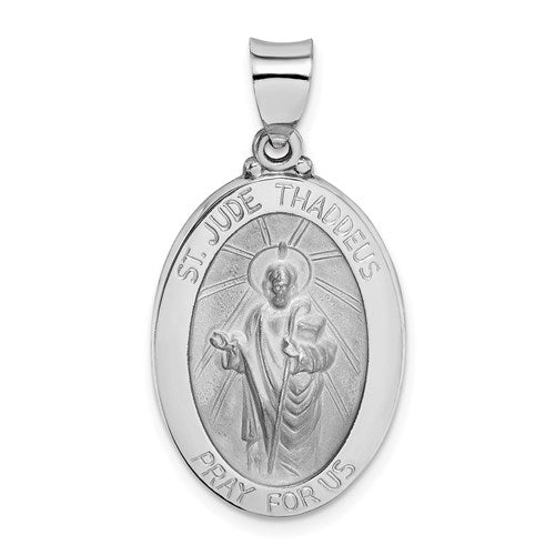 14k-white-gold-polish-satin-st-jude-thaddeus-medal-hollow-pendant-SolomonJeweler-Wichita-KS-CustomJewelry