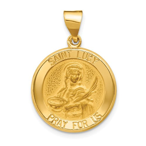 14k-polished-and-satin-st-lucy-medal-hollow-pendant-SolomonJeweler-Wichita-KS-CustomJewelry