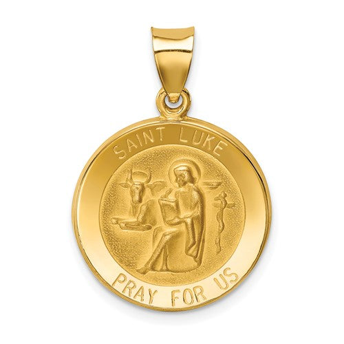 14k-polished-and-satin-st-luke-medal-hollow-pendant-SolomonJeweler-Wichita-KS-CustomJewelry