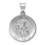 14k-white-gold-polished-and-satin-st-matthew-hollow-pendant-SolomonJeweler-Wichita-KS-CustomJewelry